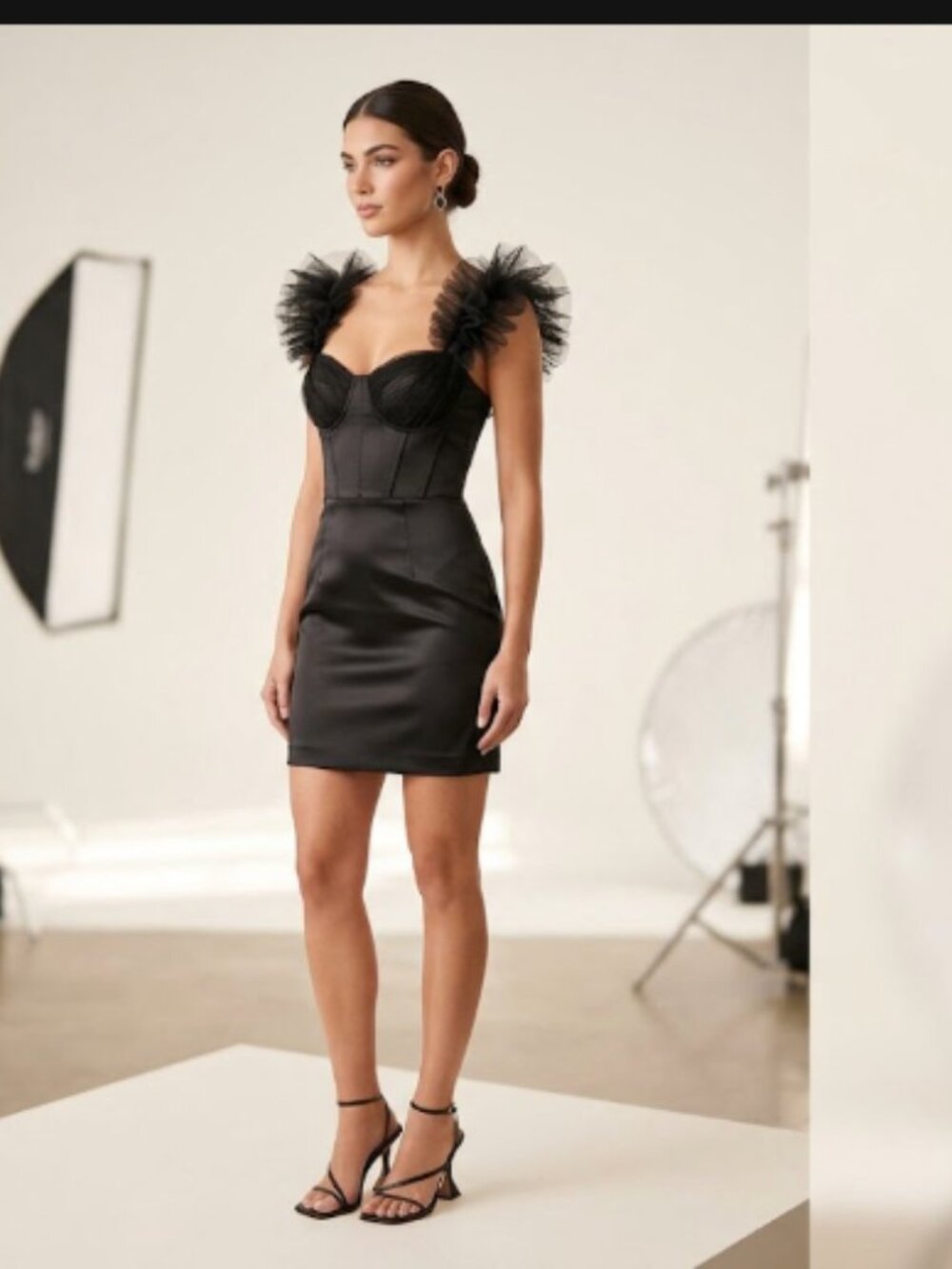 Eric Daman for Charlotte Russe Black Ruffle Tulle Satin Mini Dress Size 2